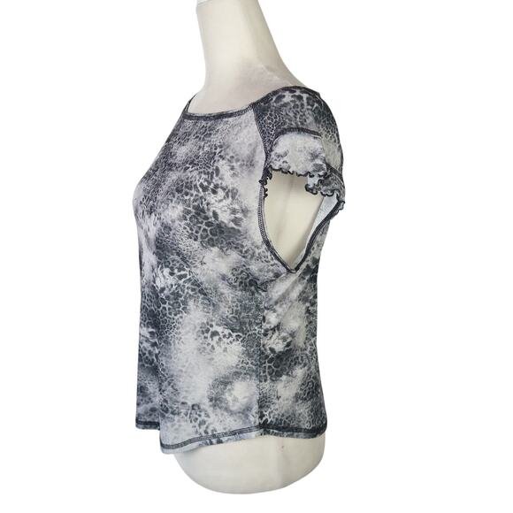 Vintage 90s/Y2K Grey Leopard Sheer Mesh Wide Boatneck Tee M - Picture 3 of 6
